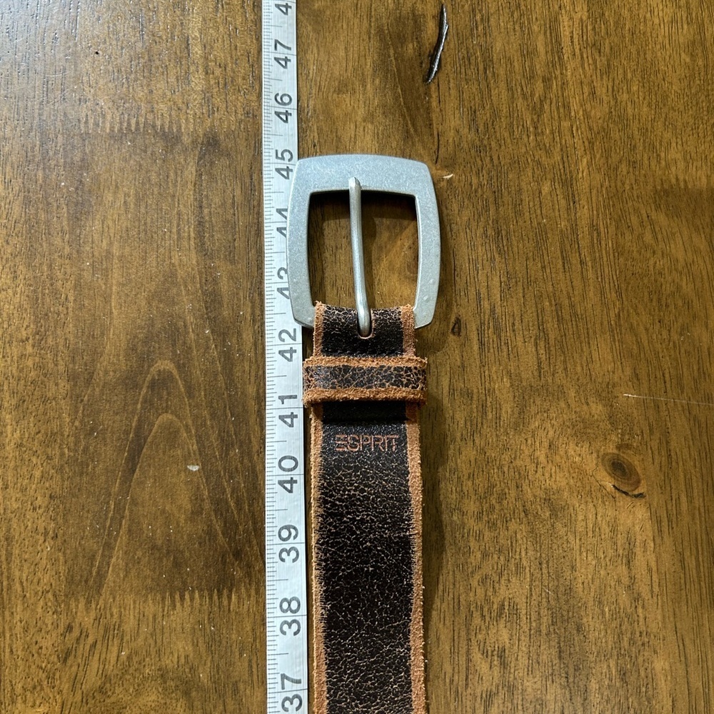 Vintage Esprit Brown Leather Belt with Silver Buckle Size 38 - Picture 6 of 8